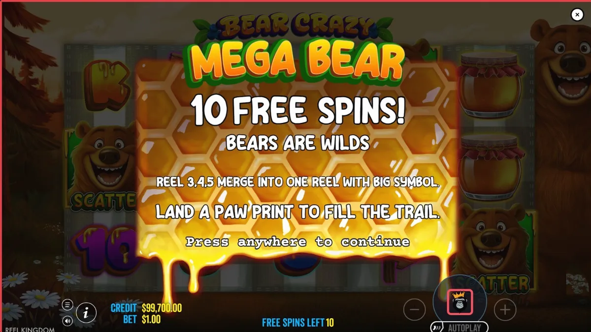 O slot Bear Crazy apresenta um urso amigável em uma floresta ensolarada com símbolos de piquenique.